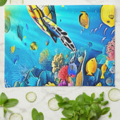 Vibrant Sea Turtle Reef Art Geschirrtuch (Gefaltet)