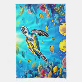 Vibrant Sea Turtle Reef Art Geschirrtuch (Vertikal)