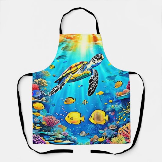 Vibrant Sea Turtle Reef Art Schürze (Vorderseite)