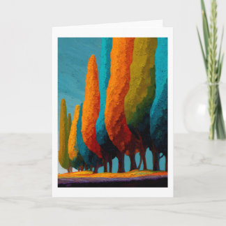 Vibrant Sentinel Trees, Abstract Greeting Card Karte