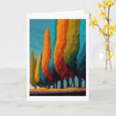 Vibrant Sentinel Trees, Abstract Greeting Card Karte (Gelbe Blume)