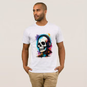 Vibrant Skull in Headphones – Graffiti Splash Art T-Shirt (Vorne ganz)