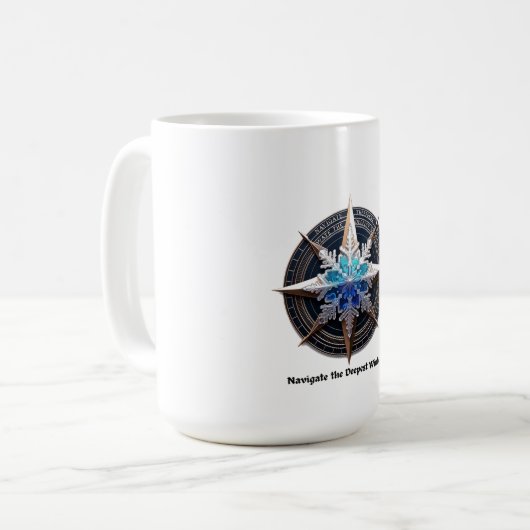 Vibrant Snowflake T-Shirt, Compass Metallic Art Kaffeetasse (Vorderseite Links)