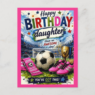 vibrant soccer-themed Daughter birthday card Postkarte