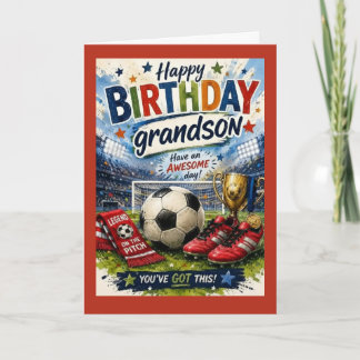 vibrant soccer-themed Red Grandson birthday card Karte