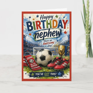 vibrant soccer-themed Red Nephew birthday card Karte