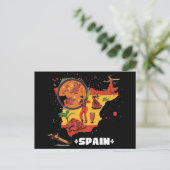 Vibrant Spain Map Flamenco, Paella & Bull Postkarte (Stehend Vorderseite)