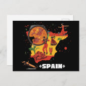 Vibrant Spain Map Flamenco, Paella & Bull Postkarte (Vorne/Hinten)