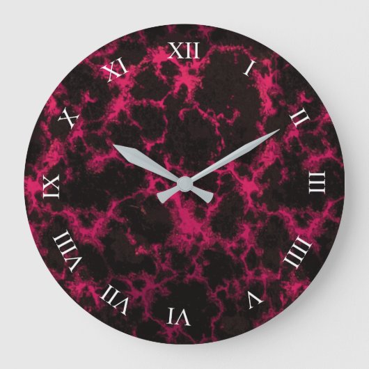 Vibrant Spotted Pink and Black Flames Roman Digits Große Wanduhr (Vorderseite)
