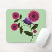 Vibrant Spring Floral with Cute Purple Bird Art Mousepad (Mit Mouse)