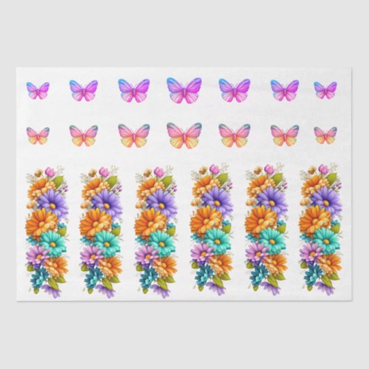 Vibrant Spring Flowers & Butterflies Decoupage Seidenpapier (Vorderseite)