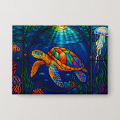 Vibrant Stained Glass Sea Turtle Ocean Design Button (Vorderseite)