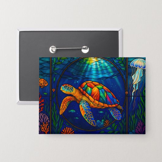 Vibrant Stained Glass Sea Turtle Ocean Design Button (Vorderseite/Rückseite)