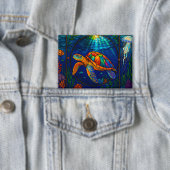 Vibrant Stained Glass Sea Turtle Ocean Design Button (Insitu)