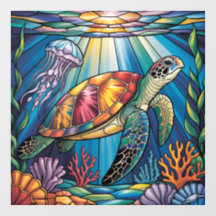 Vibrant Stained Glass Sea Turtle Ocean Design