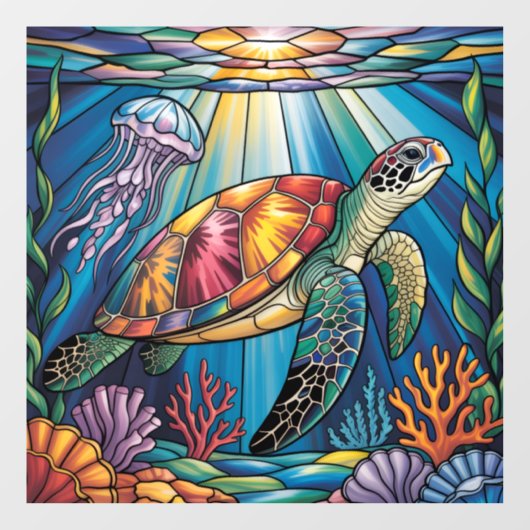Vibrant Stained Glass Sea Turtle Ocean Design Fensteraufkleber (Blatt)