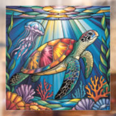 Vibrant Stained Glass Sea Turtle Ocean Design Fensteraufkleber (Blatt 2)
