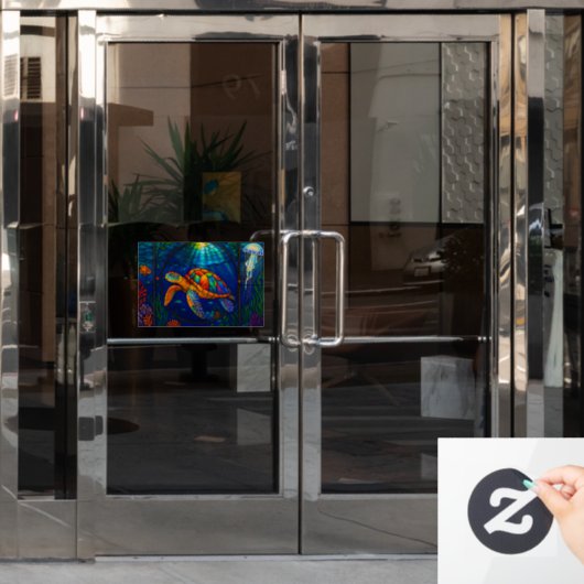 Vibrant Stained Glass Sea Turtle Ocean Design Fensteraufkleber (Büro Tür)