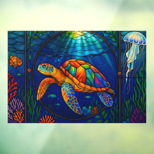Vibrant Stained Glass Sea Turtle Ocean Design Fensteraufkleber (Blatt 3)