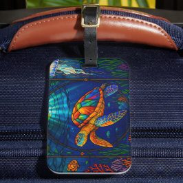 Vibrant Stained Glass Sea Turtle Ocean Design Gepäckanhänger