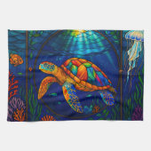 Vibrant Stained Glass Sea Turtle Ocean Design Geschirrtuch (Horizontal)
