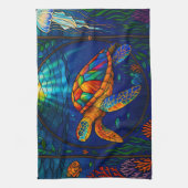 Vibrant Stained Glass Sea Turtle Ocean Design Geschirrtuch (Vertikal)