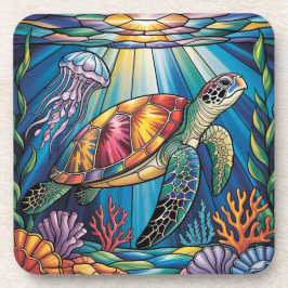 Vibrant Stained Glass Sea Turtle Ocean Design Getränkeuntersetzer
