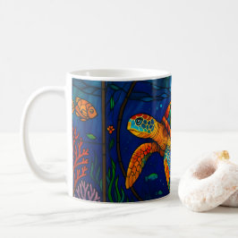Vibrant Stained Glass Sea Turtle Ocean Design Kaffeetasse