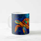 Vibrant Stained Glass Sea Turtle Ocean Design Kaffeetasse (Vorderseite Links)