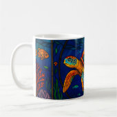 Vibrant Stained Glass Sea Turtle Ocean Design Kaffeetasse (Links)