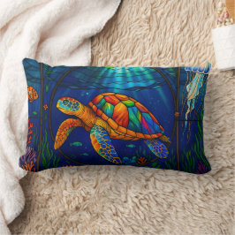 Vibrant Stained Glass Sea Turtle Ocean Design Lendenkissen