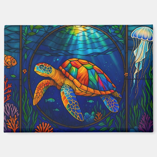 Vibrant Stained Glass Sea Turtle Ocean Design Magnet (Vorderseite)