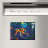Vibrant Stained Glass Sea Turtle Ocean Design Magnet (In Situ (Geschirrspüler))