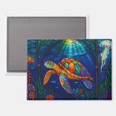 Vibrant Stained Glass Sea Turtle Ocean Design Magnet (Vorderseite/Rückseite)