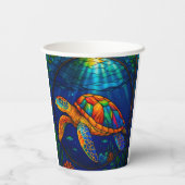 Vibrant Stained Glass Sea Turtle Ocean Design Pappbecher (Rückseite)