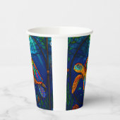 Vibrant Stained Glass Sea Turtle Ocean Design Pappbecher (Links)