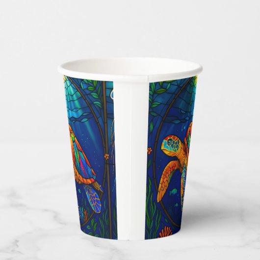 Vibrant Stained Glass Sea Turtle Ocean Design Pappbecher (Rechts)