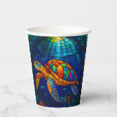 Vibrant Stained Glass Sea Turtle Ocean Design Pappbecher (Vorderseite)