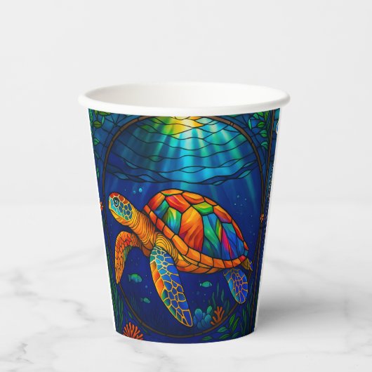 Vibrant Stained Glass Sea Turtle Ocean Design Pappbecher (Vorderseite)