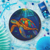 Vibrant Stained Glass Sea Turtle Ocean Design Pappteller (Party)