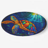 Vibrant Stained Glass Sea Turtle Ocean Design Pappteller (Schrägansicht)