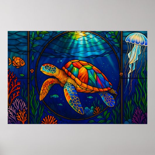Vibrant Stained Glass Sea Turtle Ocean Design Poster (Vorne)