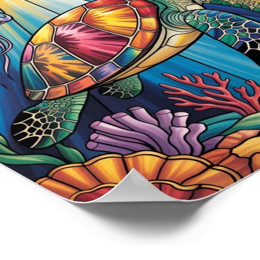 Vibrant Stained Glass Sea Turtle Ocean Design Poster (Ecke)