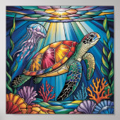 Vibrant Stained Glass Sea Turtle Ocean Design Poster (Vorne)