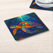 Vibrant Stained Glass Sea Turtle Ocean Design Rechteckiger Pappuntersetzer (angewinkelt)
