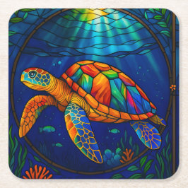 Vibrant Stained Glass Sea Turtle Ocean Design Rechteckiger Pappuntersetzer