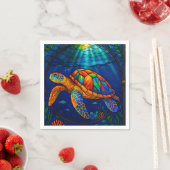 Vibrant Stained Glass Sea Turtle Ocean Design Serviette (Beispiel)