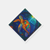 Vibrant Stained Glass Sea Turtle Ocean Design Serviette (Ecke)