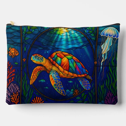 Vibrant Stained Glass Sea Turtle Ocean Design Zubehörtasche (Vorderseite)