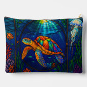 Vibrant Stained Glass Sea Turtle Ocean Design Zubehörtasche (Rückseite)